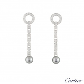 Cartier White Gold Diamond & Pearl Agrafe Earrings 1.92ct